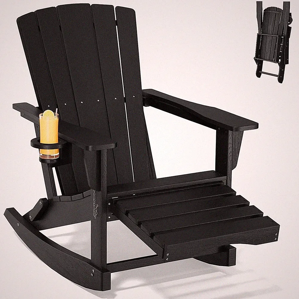 Adirondack Rocking Chair with Retractable Ottoman,Outdoor Folding Adirondack...