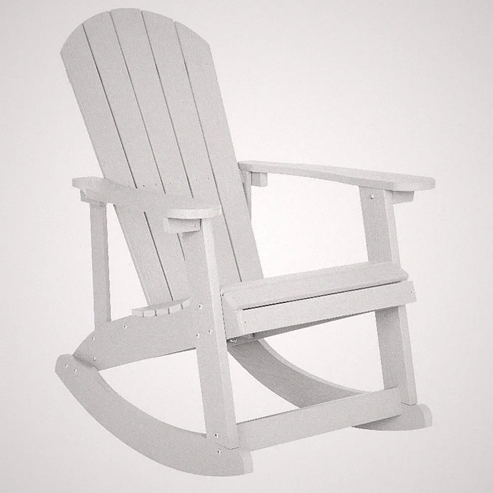 Adirondack Style Poly Resin Wood Rocking Chair for Indoor/Outdoor Use - White