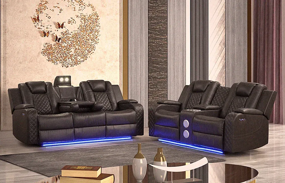 Benz LED & Power Recliner 2 PC Made With Faux Leather in Gray