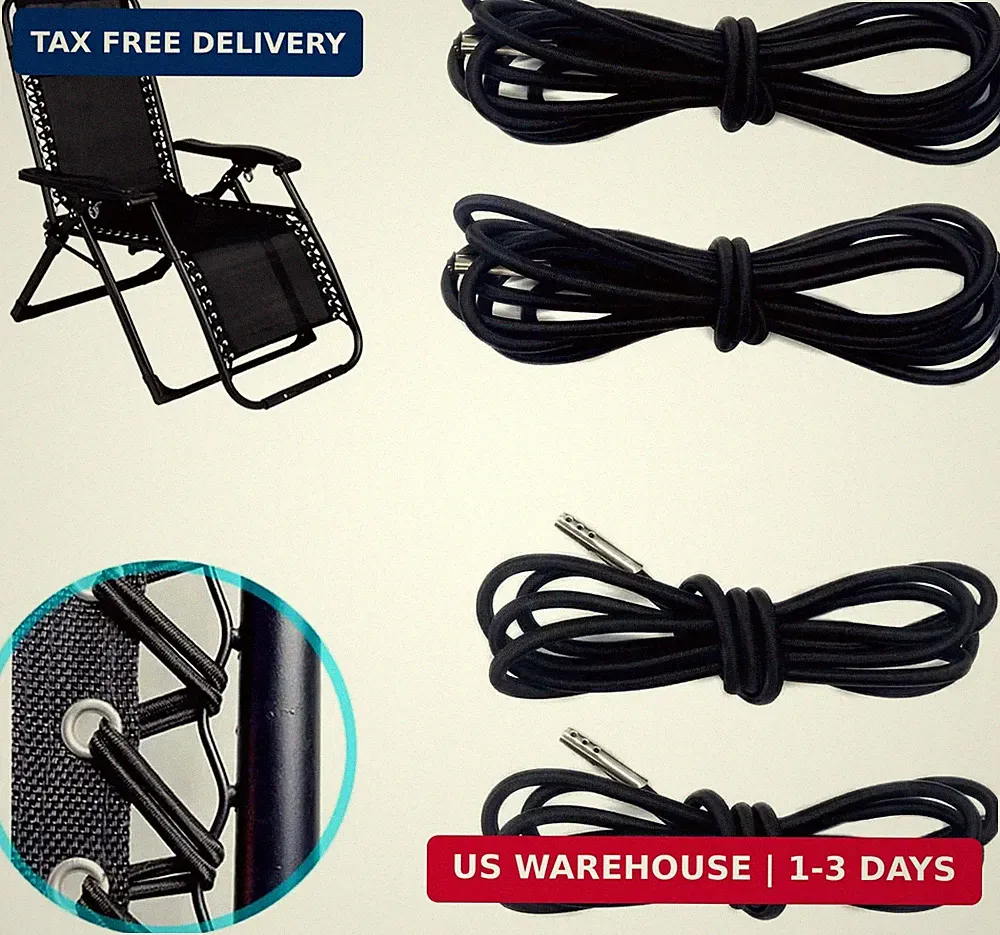 BlingKingdom 4pcs Black Replacement Cord for Zero Gravity Chair Universal Elasti