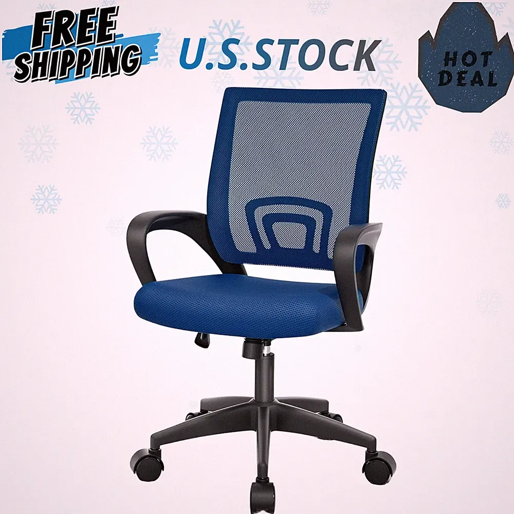 Ergonomic Office Desk Chair Mid Back Mesh Swivel Lumbar Support Navy Blue