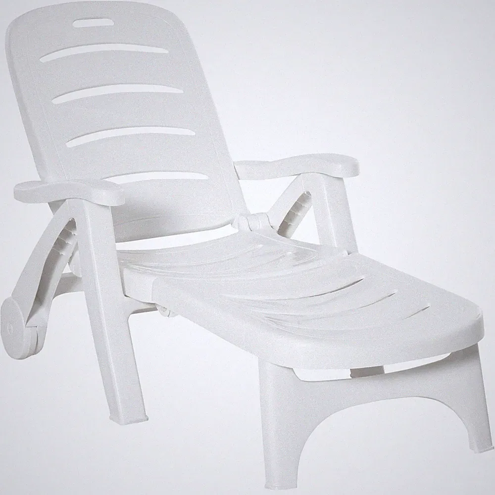 HDPE Chaise Lounge Chair w/ Wheels 5-Position Backrest Foldable White