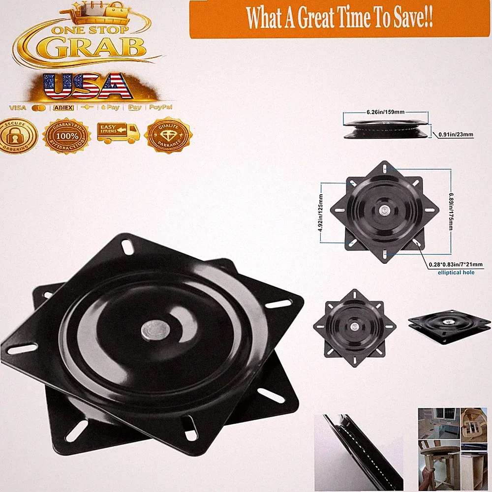 Heavy Duty 6 Inch Swivel Replacement Plate for Bar Stools Recliners Black Steel