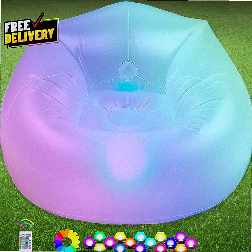 Inflatable LED Couch for Kids Light-Up Lounger Chair Indoor Outdoor Frosted Whit