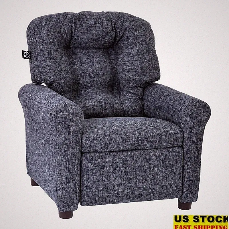 Kids Recliner Chair Traditional Style Gray Polyester Linen Ages 1-5 Indoor Use