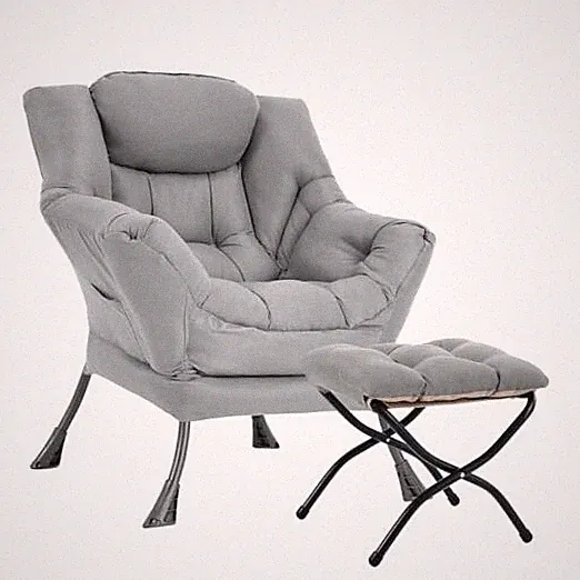 Lazy Chair with Ottoman, Large Modern Lounge Accent Chair with Light Grey