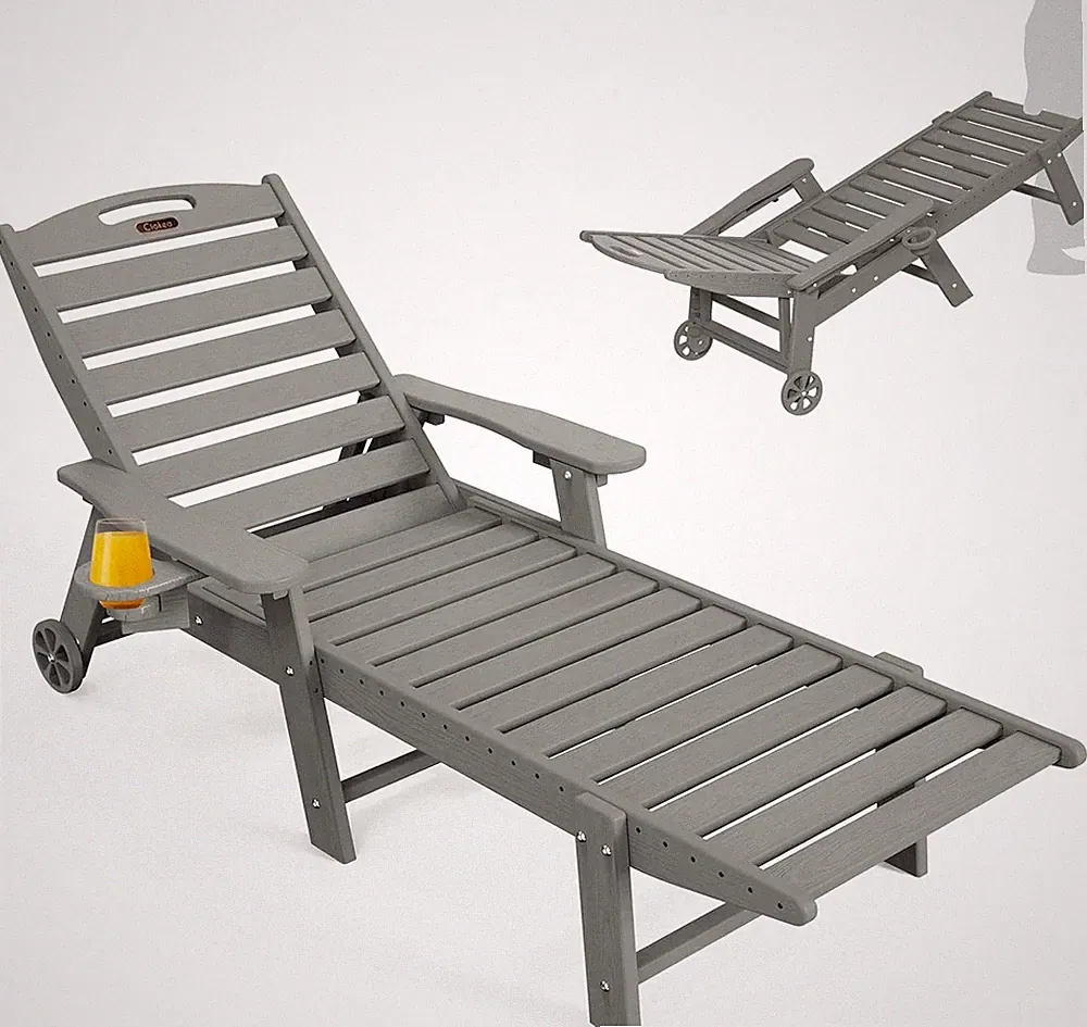 Lounge Chair Outdoor, Oversized Chaise Lounge Chair with 5 Positions, HDPE, Pati