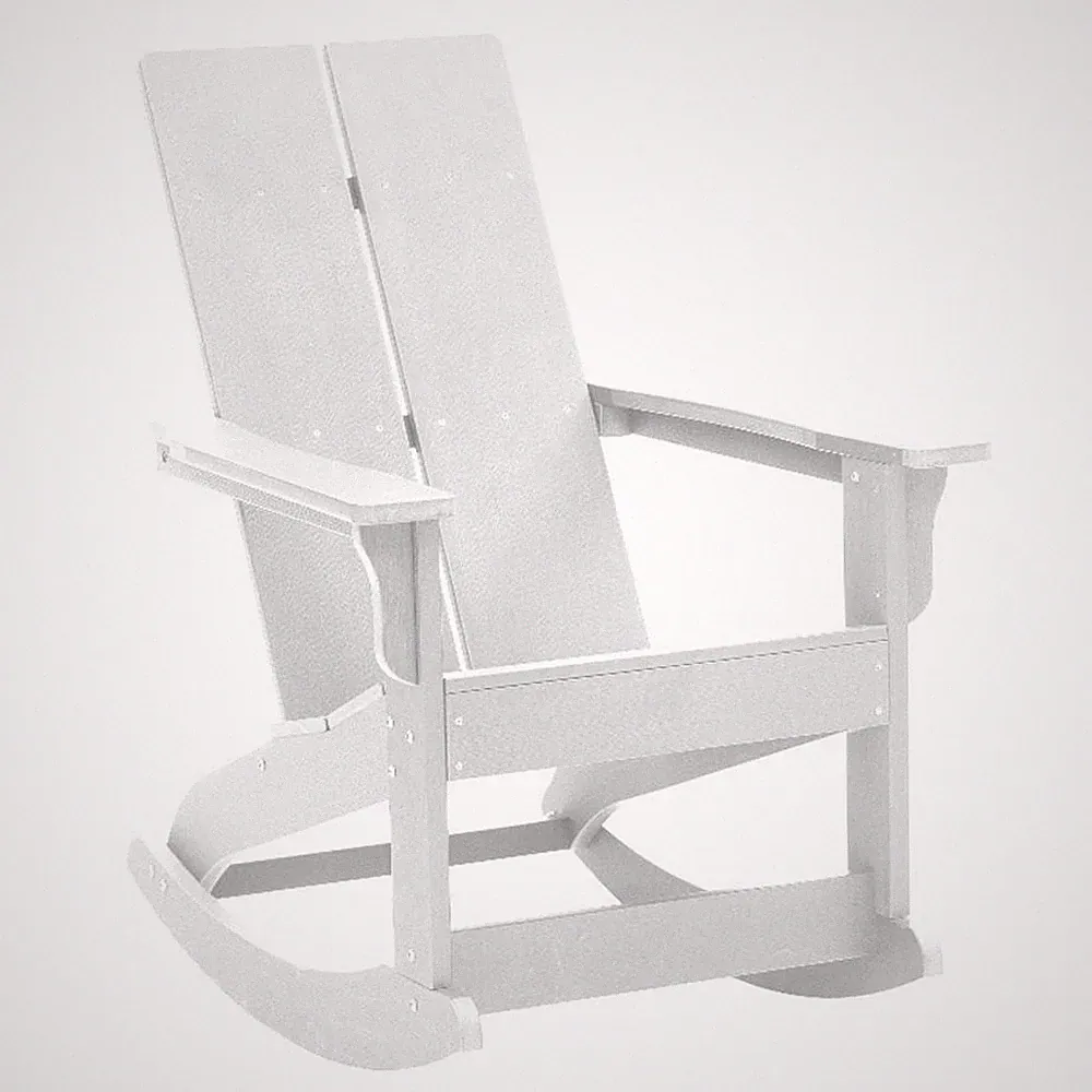 Modern 2-Slat Adirondack Poly Resin Rocking Chair for Indoor/Outdoor Use - White
