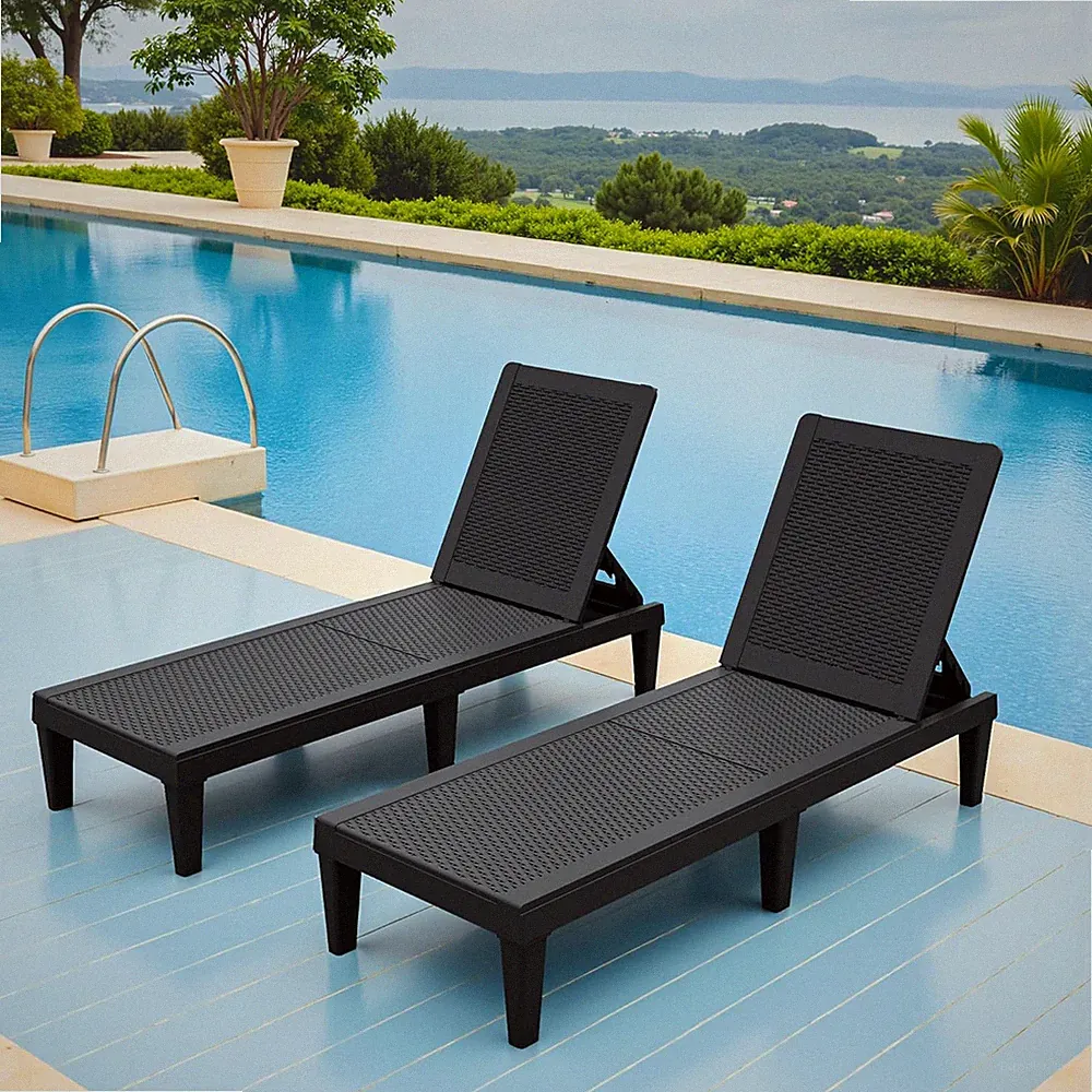 Outdoor Chaise Lounge Chairs Set of 2 with 5-Position Adjustable Backrest, Water