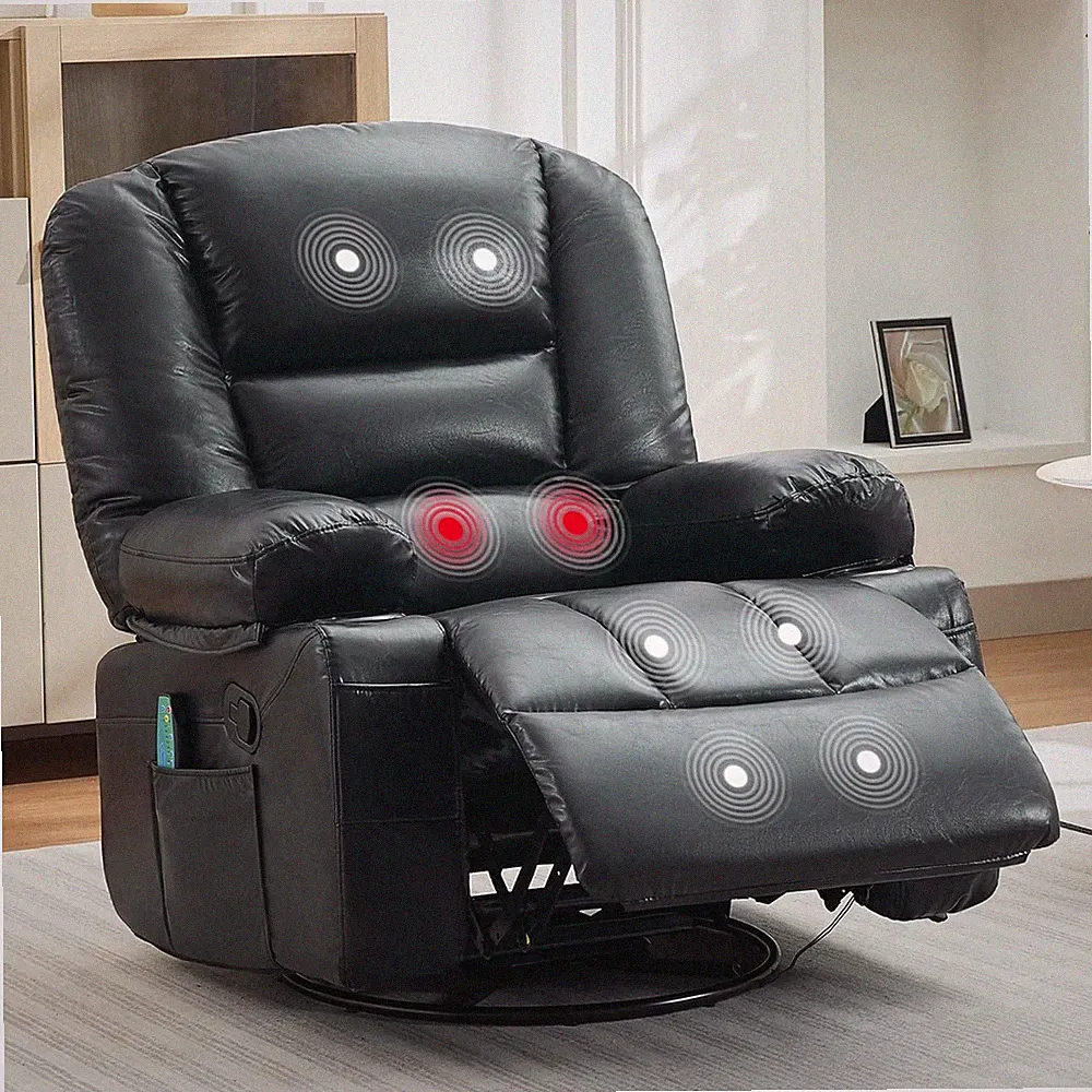 360° Swivel Rocking Glider Recliner Chair with Massage and Heat for Living Room