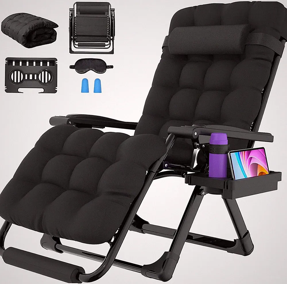 Oversized Zero Gravity Chair, 29In XL Outdoor Recliner Chair W/Removable Cushion
