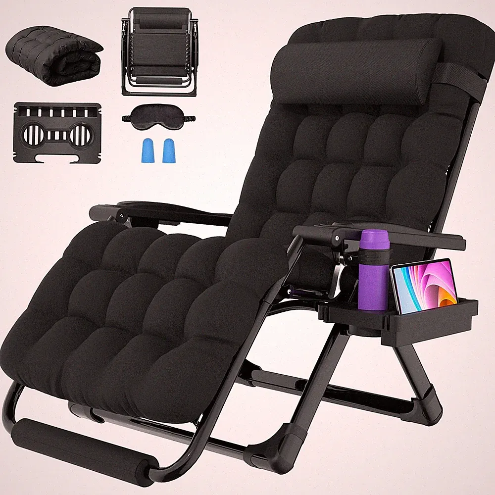 Oversized Zero Gravity Chair,33In XXL Outdoor Recliner Chair w/Removable Cush...