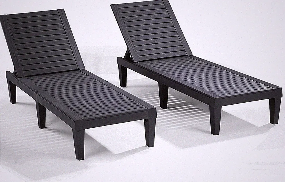 Patio Chairs - Black Chaise Lounge Chair Outdoor, 5-Position Adjustable Sun Tann