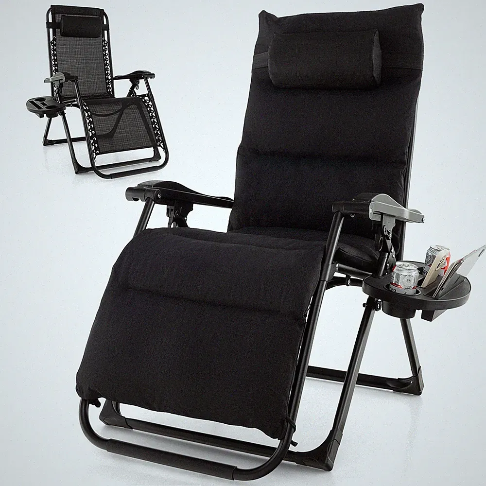 Patio Zero Gravity Lounge Chair Cushion Tray Folding Outdoor Recliner Black