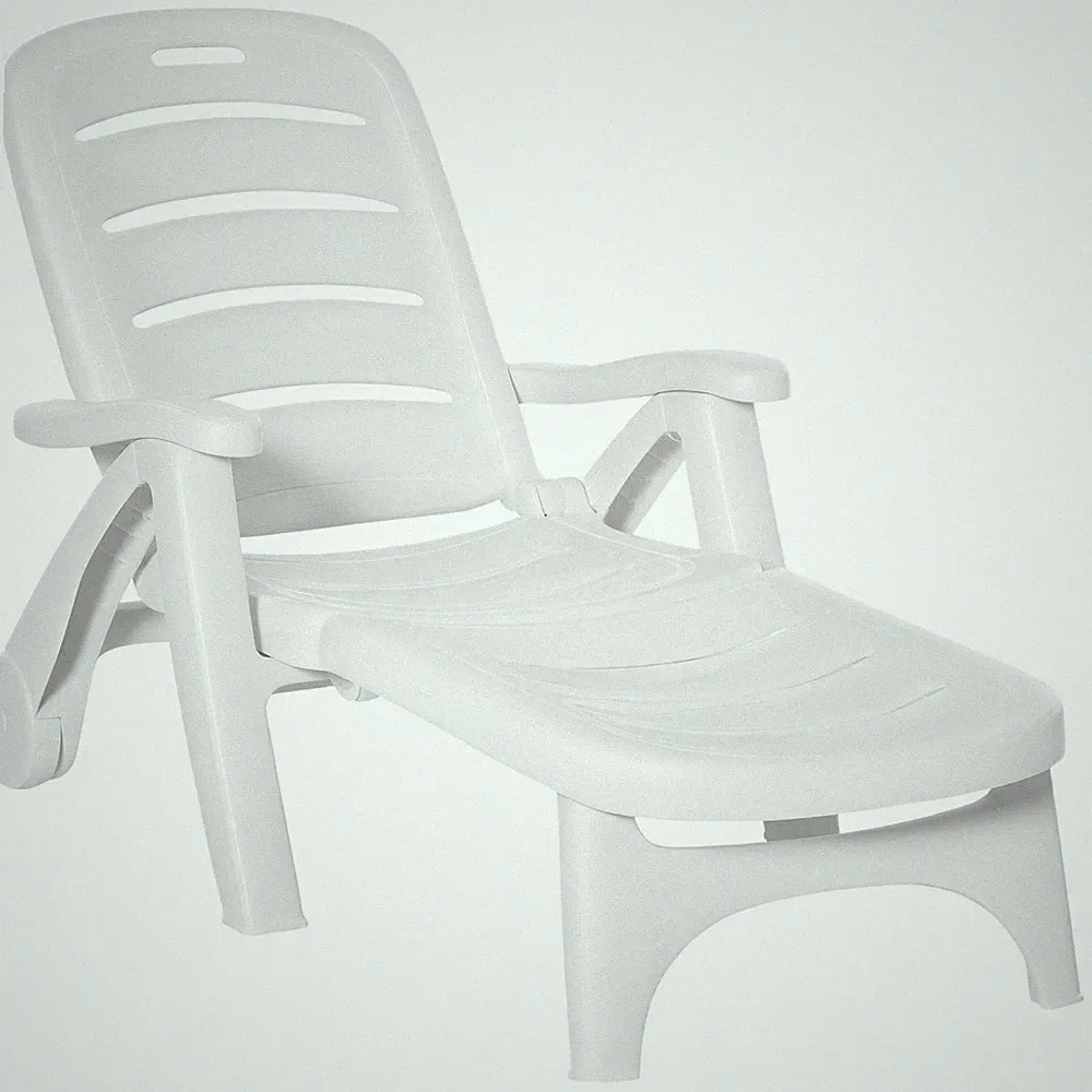 Pool Lounge Chair w/ Wheels, Reclining, Folding, White