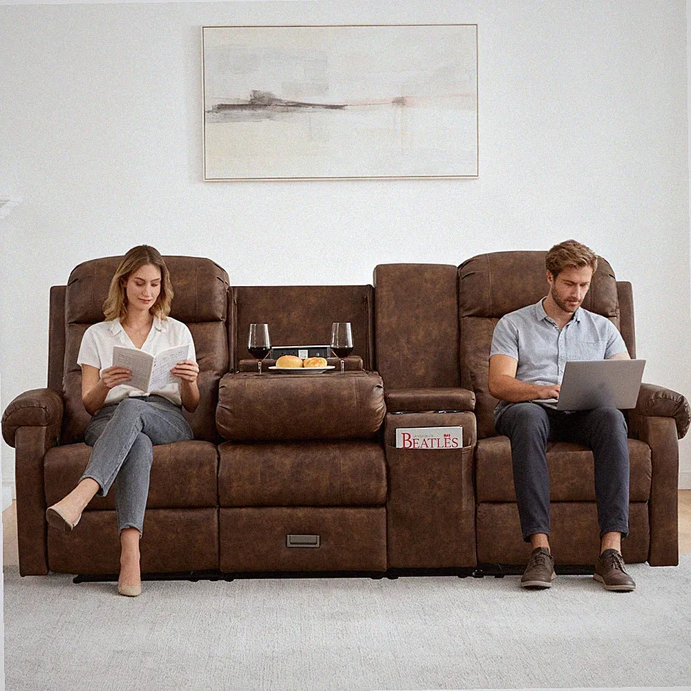 recliner loveseat with Console Reclining Couch Manual Home Theater Seat w/Pillow