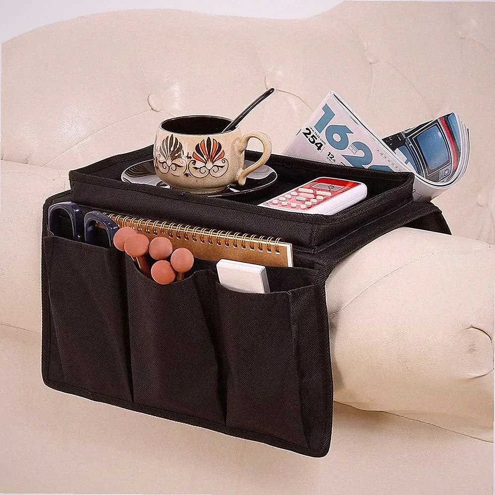 Sofa Armrest Organizer with Cup Holder Tray Chair Arm TV Remote Holder for Recli